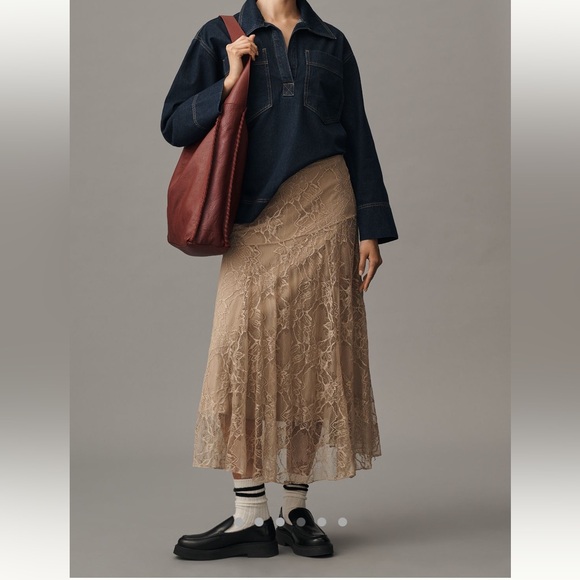 Anthropologie Asymmetrical Drop Waist Lace Midi Skirt - Picture 5 of 12